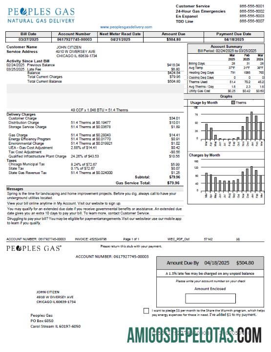 imprimível Modelo de conta de serviços públicos de gás dos EUA em formatos Word e PDF, versão 2